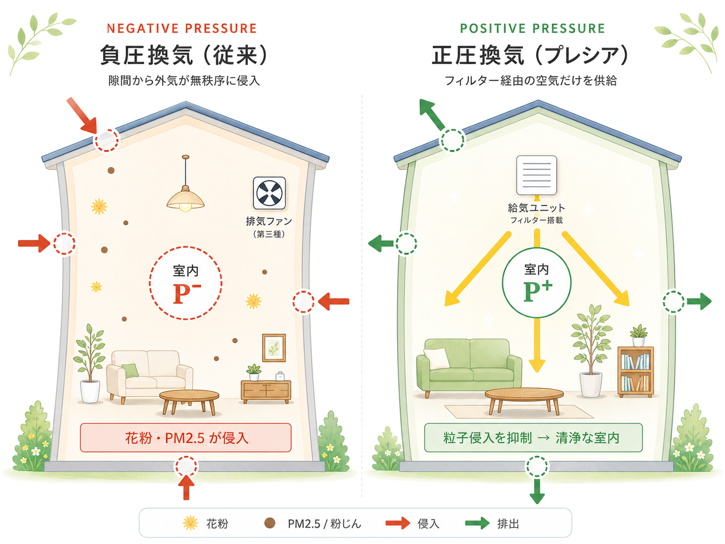 正圧換気と負圧換気の比較